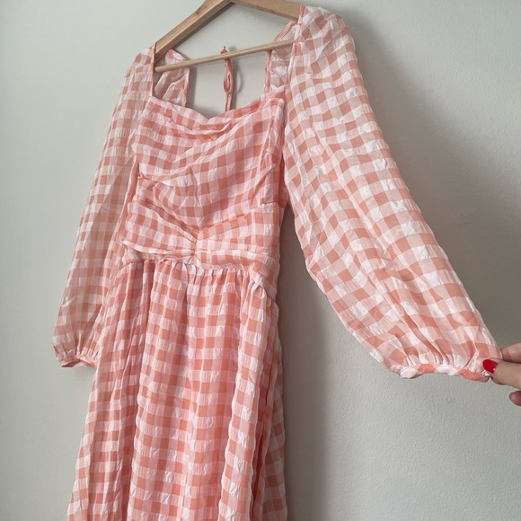 Kestan Coquette Style Baby Pink Gingham Square neck Long Sleeve Maxi Dress - Picture 5 of 15